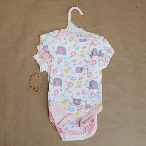 Chick Pea 3 PK Bodysuits 0-3M Pink - Picture 6 of 8